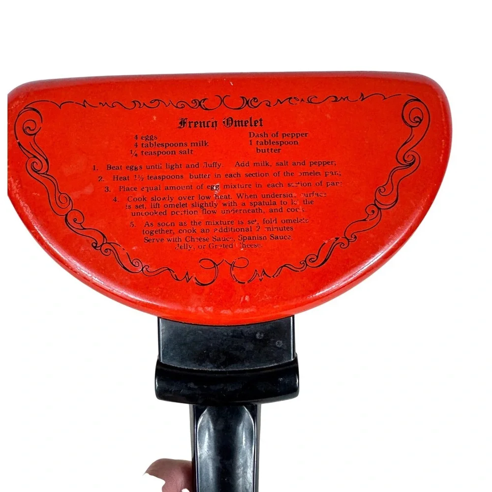 Vintage Mirro Red Aluminum Folding Omelet Pan with Recipes Made in USA Retro